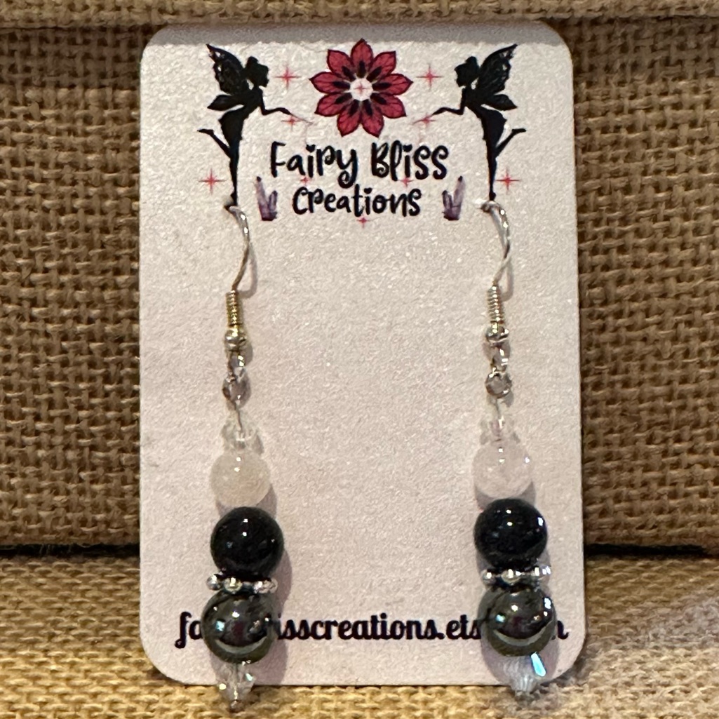 Nwt Artisan Made Gemstone Earrings Dangle Rose Quartz Blue Goldstone Hematite 18$